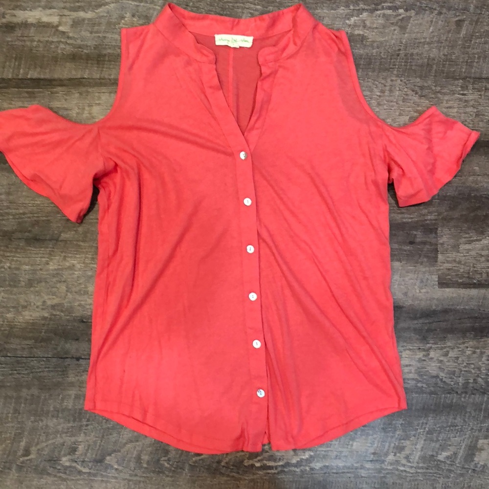 Coral cold shoulder top